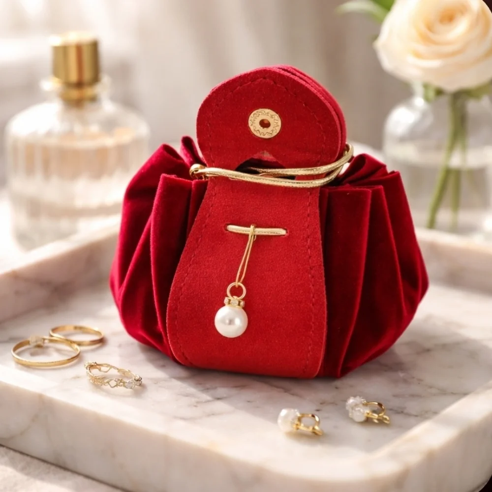 Travel Jewerly Pouch With Pearl Accent Charm